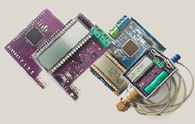 heat meter, magenta and blue PCB